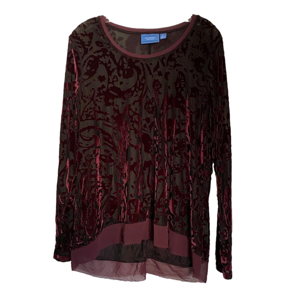 SIMPLY VERA WANG Burgundy Velvet Burnout Mesh Hem Top Whimsigoth Fairy Grunge XL - Picture 11 of 12